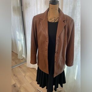 100% genuine leather Jones New York brown caramel women’s classic blazer…